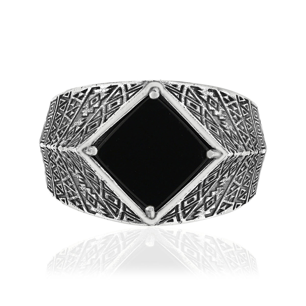Bague argent 925 écailles losange agate noire losange