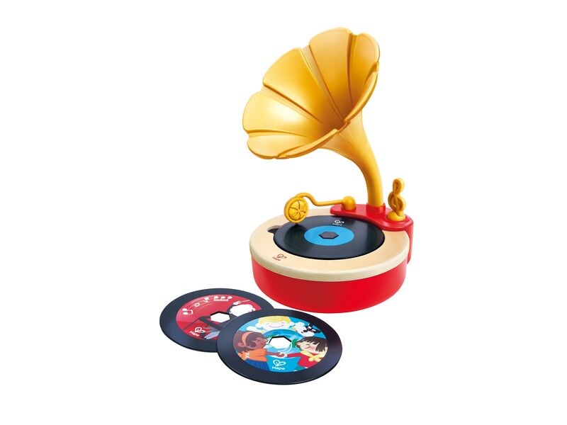 Hape Kinder-Grammophon Voll funktionsfähiges Kinder-Grammophon mit 2 Musikplatten sowie 1 Aufnahmescheibe