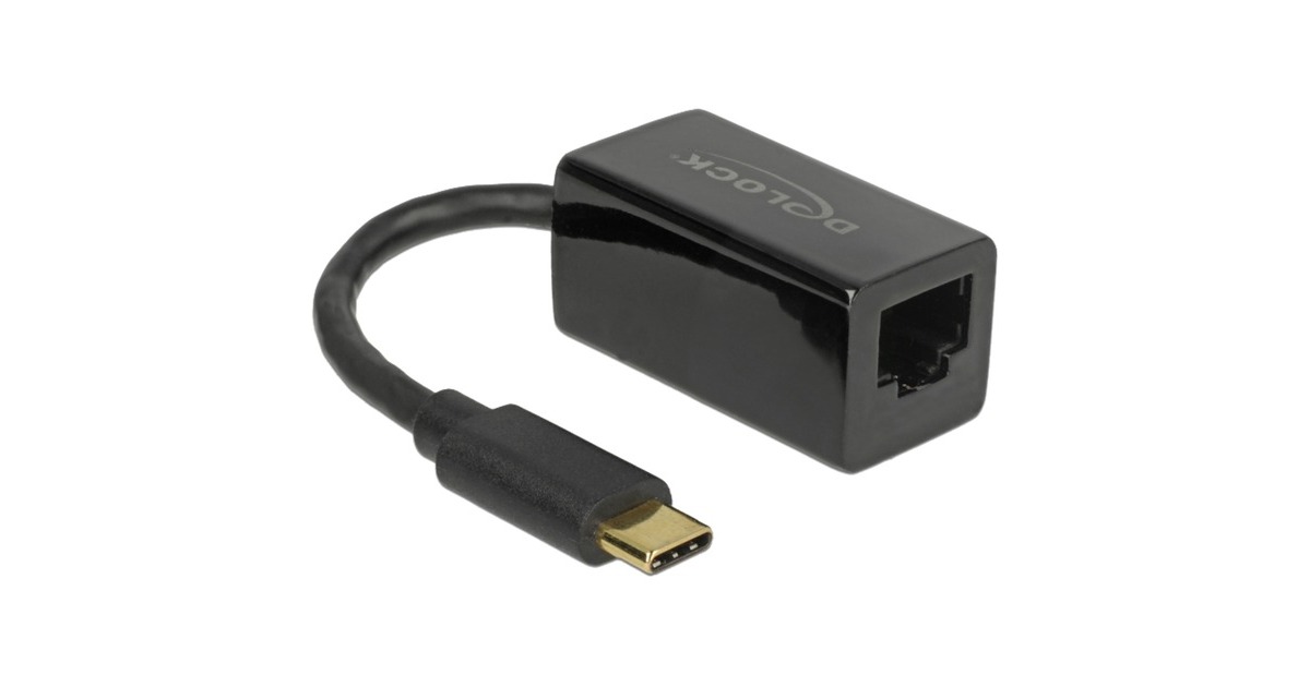 DeLOCKSuperSpeed USB-C (USB 3.1 Gen 1) male > Gigabit LAN 10/100/1000 Mbps compact adapter  (Zwart, 0,135 meter)