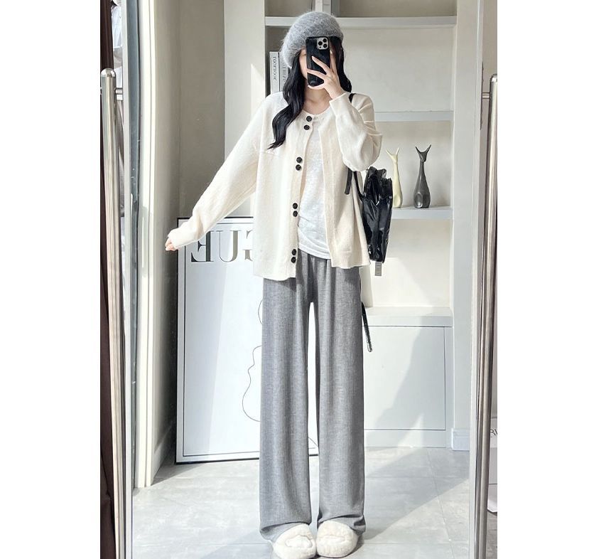 evanesce - High Rise Wide Leg Plain Knit Sweatpants