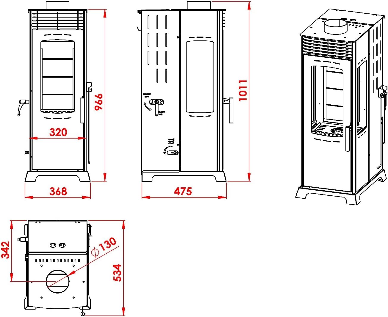 Babas Eco Mini Hybridofen Pellets und Holz Kombiofen Kaminofen 8 kW Pelletofen ohne Strom Schwarz Holzofen Holz Ofen Kamin