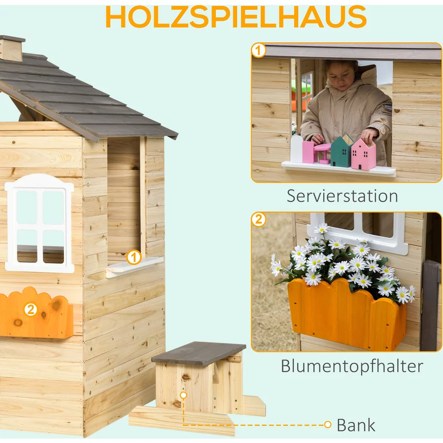 Outsunny Kinderspielhaus mit Blumentopfhalter bunt