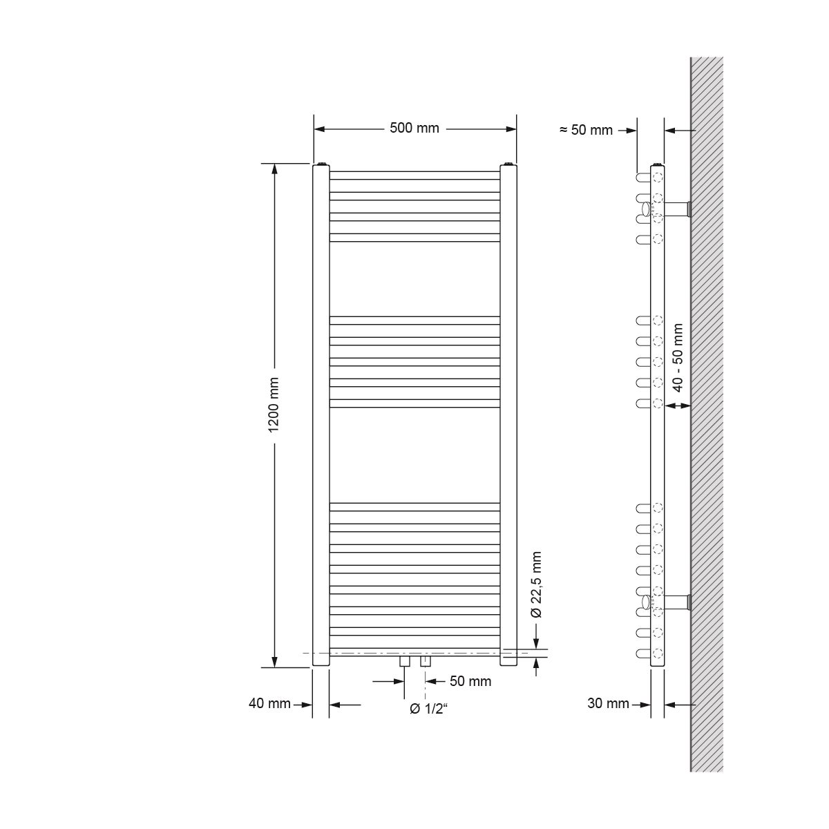 ECD Germany Badkamerradiator, Middenaansluiting, 500 x 1200 mm, Antraciet, Gebogen, met Thermostaat en Aansluitset, Hoekwandradiator, Handdoekwarmer, Handdoekdroger, Handdoekradiator