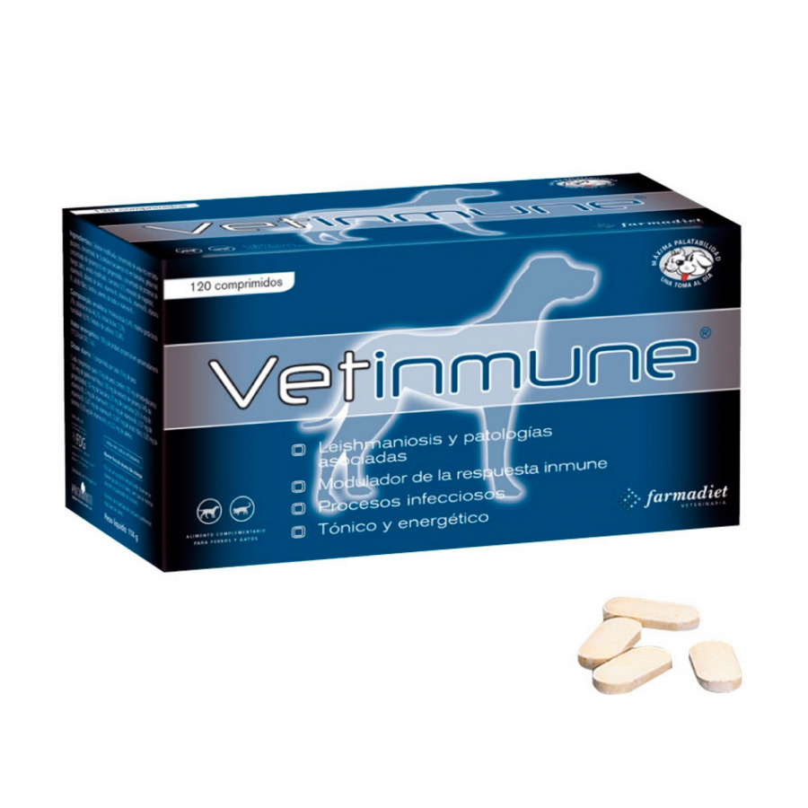 Comprimidos Pharmadiet Vetinmune para o sistema imunológico de cães e gatos.