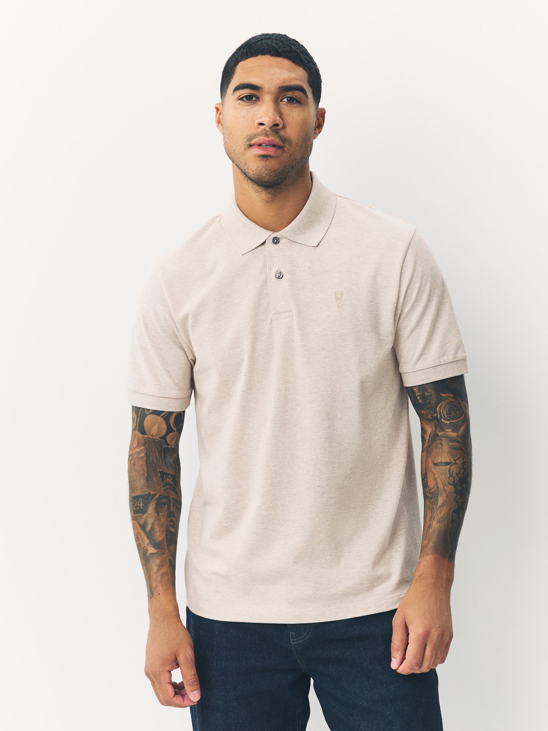 Licht neutraal gemêleerd - Normale Pasvorm - Long-Sleeve Pique Polo Shirt