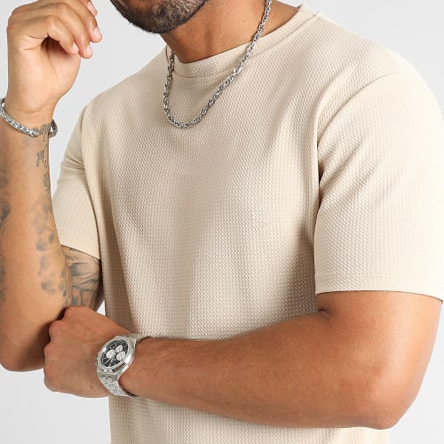 Tee Shirt Texturé Waffle 0299 Beige Clair
