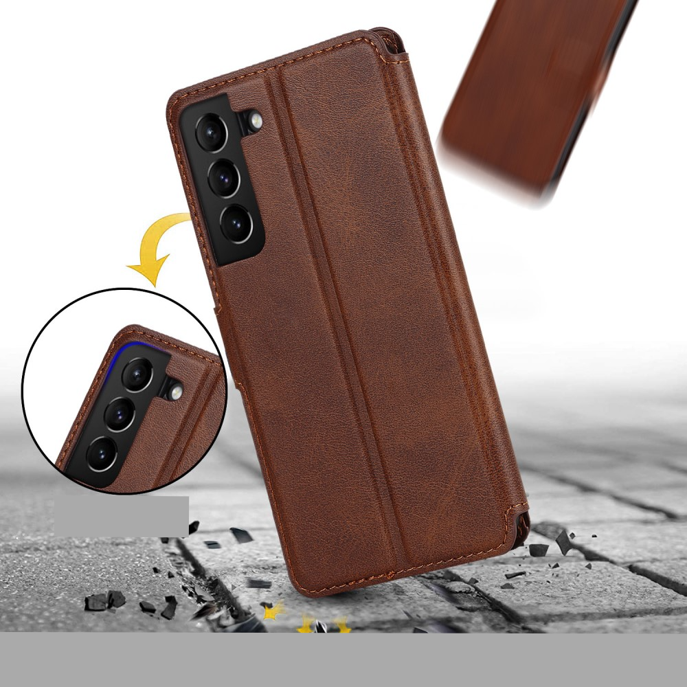 Samsung Galaxy S22 5G Leder Tasche mit Kartenfach im Retro Style - Dunkelbraun