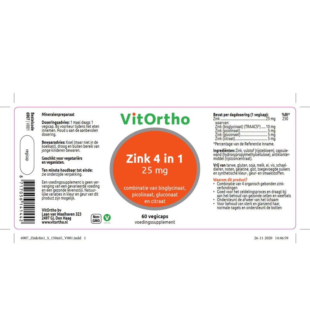 VitOrtho Zink 4-in-1 (60 vega capsules)