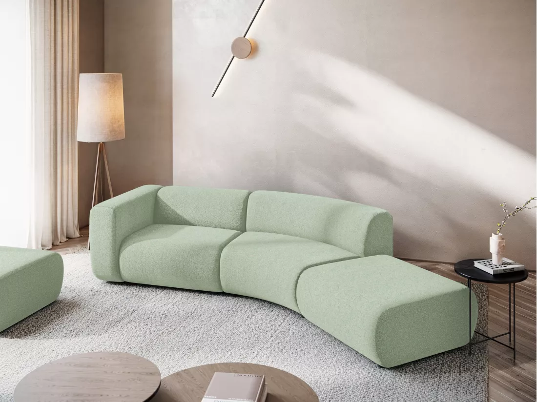 Canapé modulable 4 places droit en tissu texturé - vert clair - EKAHI