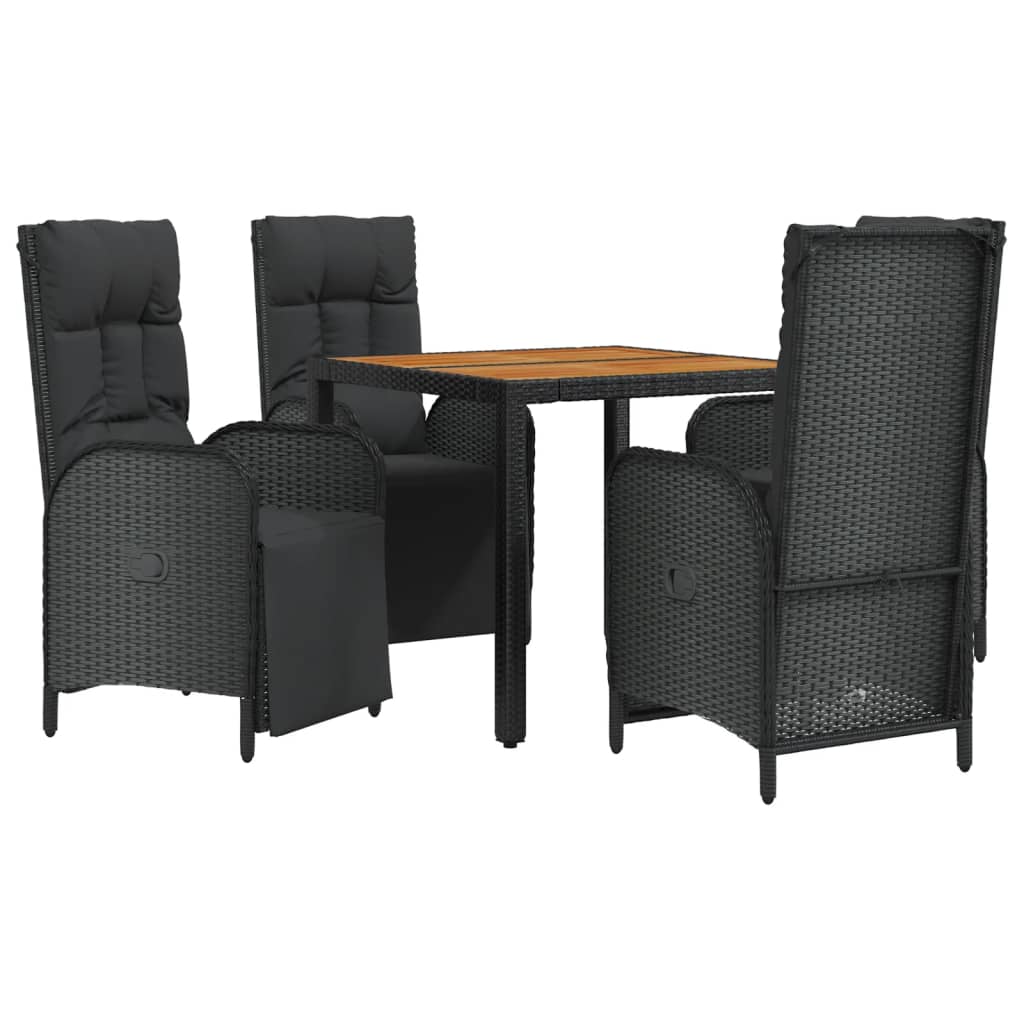 Mobilier à dîner de jardin et coussins 5 pièces noir résine tressée