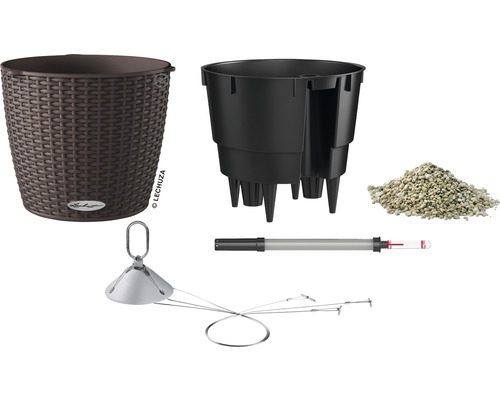 Lechuza Nido Cottage hangpot, kunststof, Ø 27 cm, H 23 cm, mokka, inclusief zelfbewateringssysteem en waterniveau-indicator