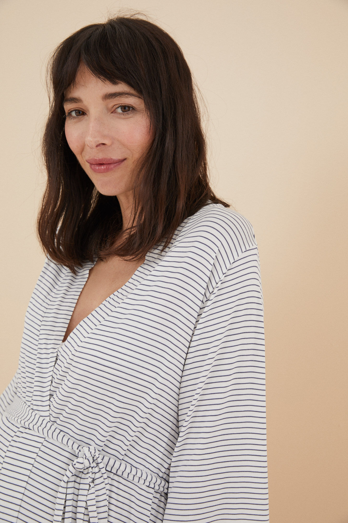 Robe midi de maternidade com estampa listrada - azul