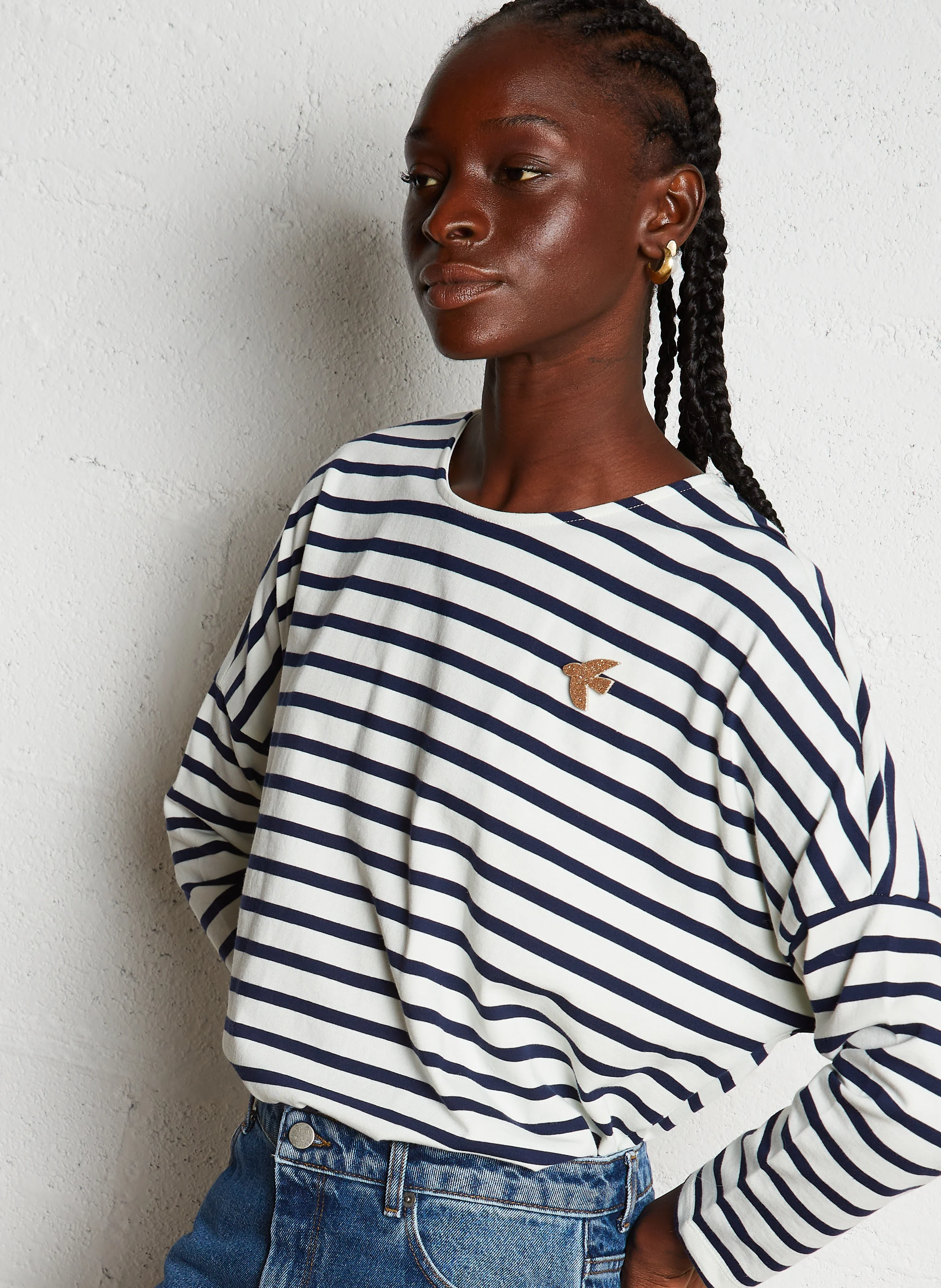 FILLY - Tee-shirt manches longues rayé en coton | Bleu