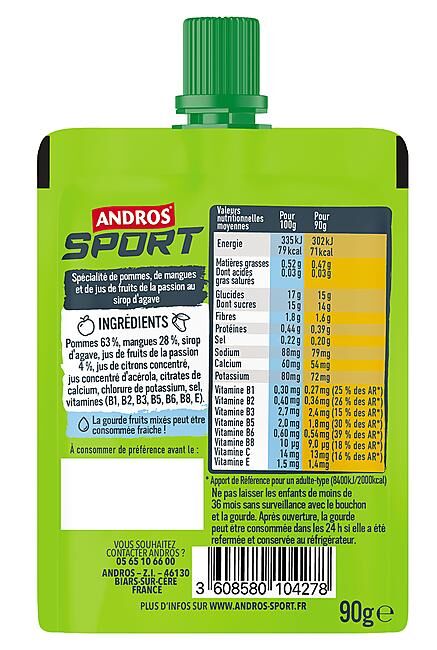 ANDROS SPORT - GOURD DE FRUITS POMME MANGUE
