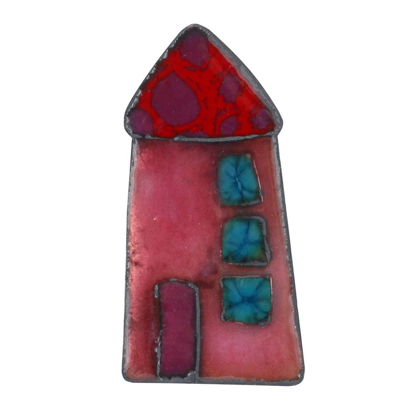 Broche Maison Émaillée Rose