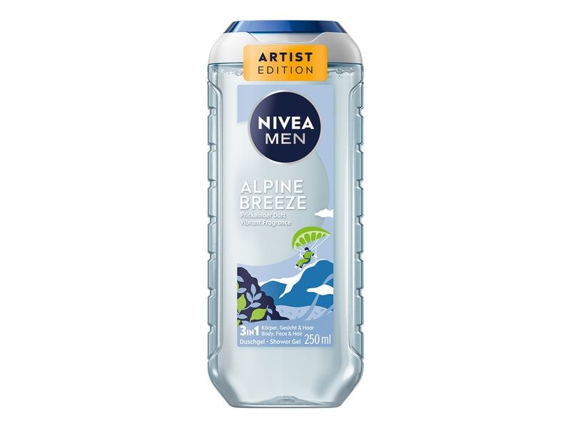 NIVEA MEN Duschgel Alpine Breeze 250 ml 3in1 Duschgel kombiniert einen prickelnden Bergduft mit einer sanften, pH-neutralen Formel und bietet eine belebende Pflege für Körper, Gesicht und Haar