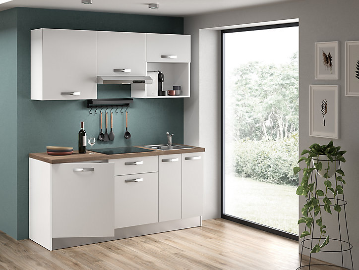 Cuisine complète pré-montée All In blanc L.180 cm avec électroménager
