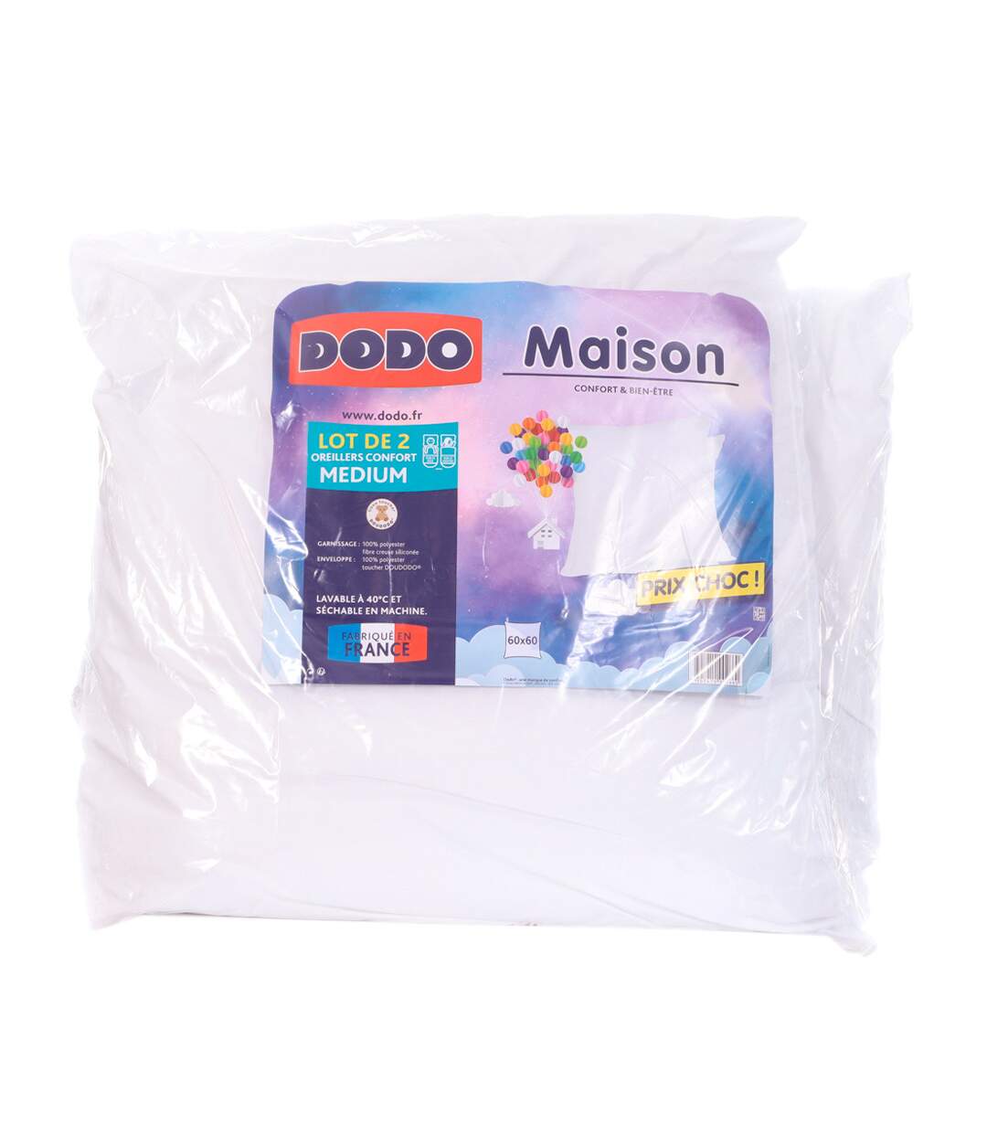 X2 Oreillers 60x60  Blanc Dodo Medium