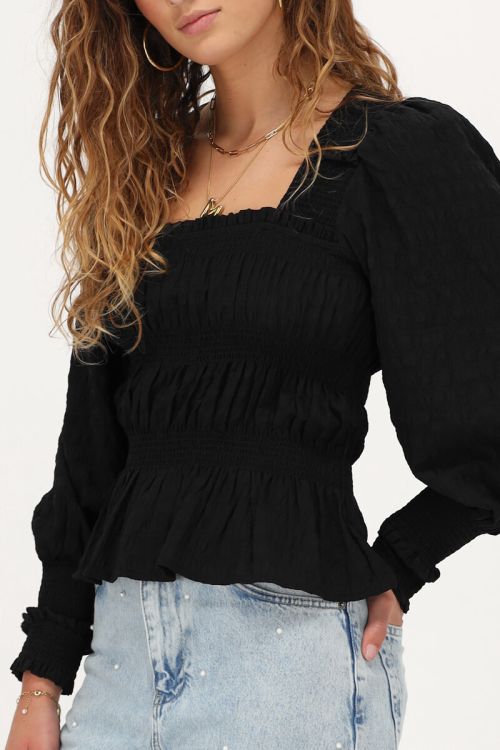 Zwarte smock top met ruffles