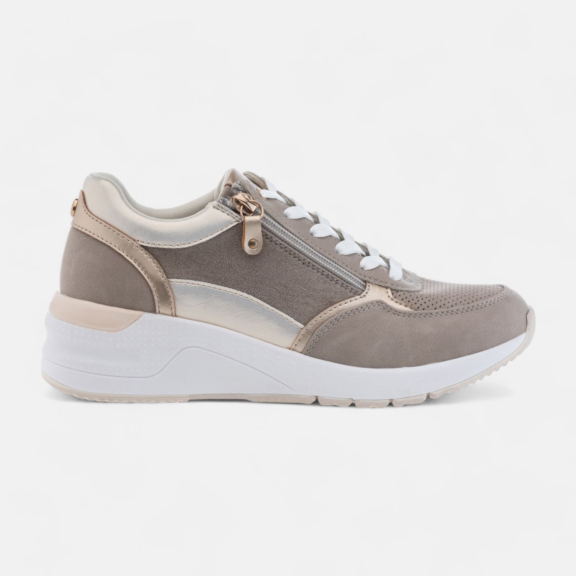 Baskets basses à talon compensé Femme beige