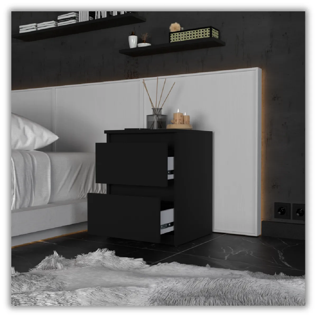 Other Brands Table de Chevet 2 Tiroirs - Noir