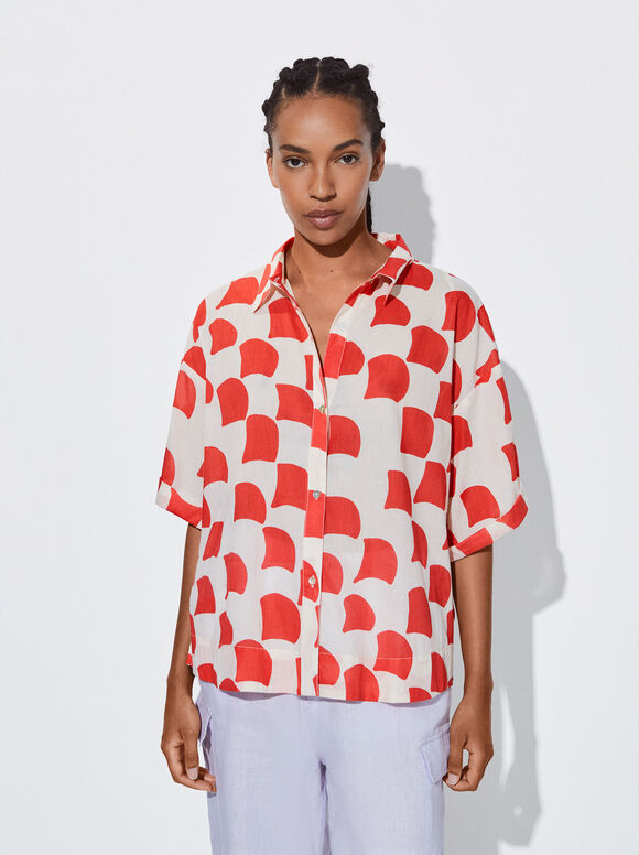 Camisa de algodão estampada - Multicor