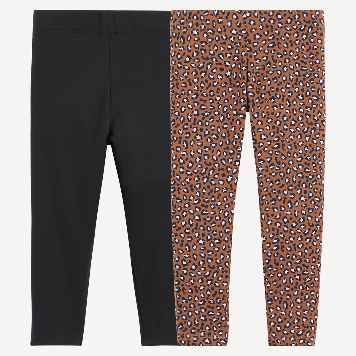 COLEÇÃO LA REDOUTE<br>Conjunto de 2 leggings com estampa animal e preta lisa