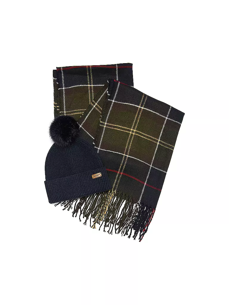 BARBOUR Geschenkset Beanie und Schal DOVER dunkelgrün
