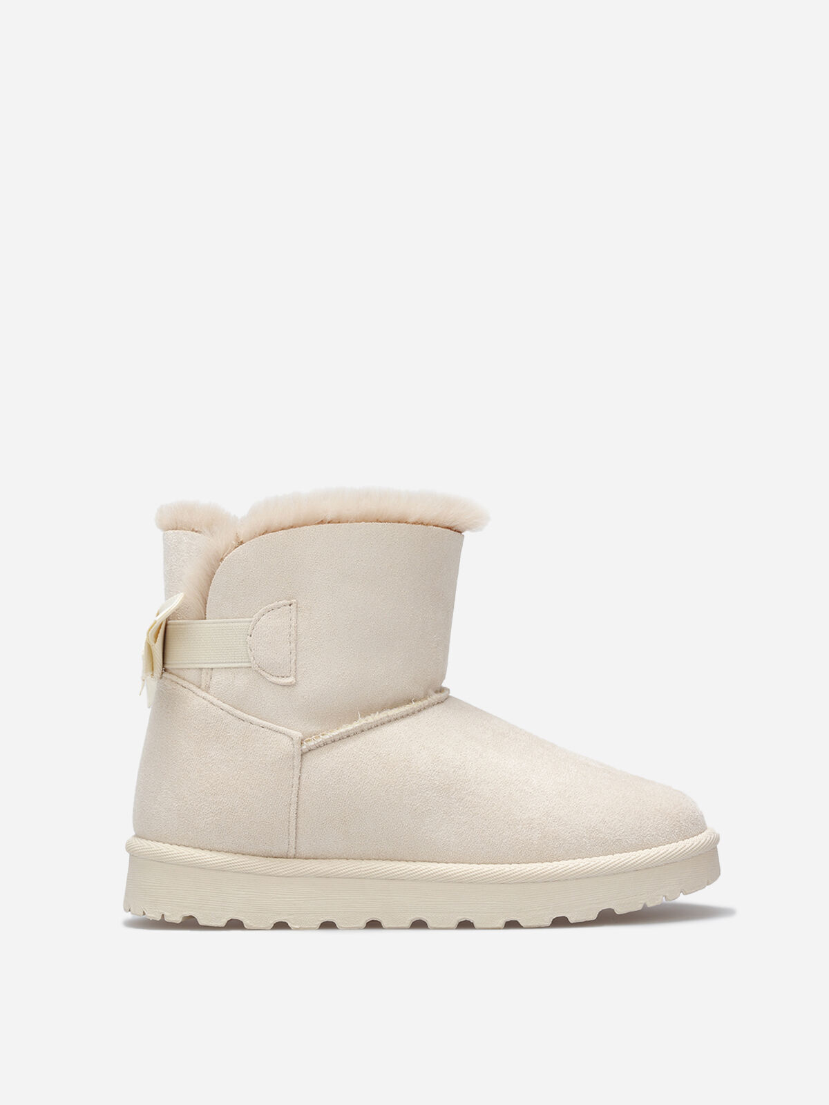 Boots en suédine fourrées à ruban noué- Beige