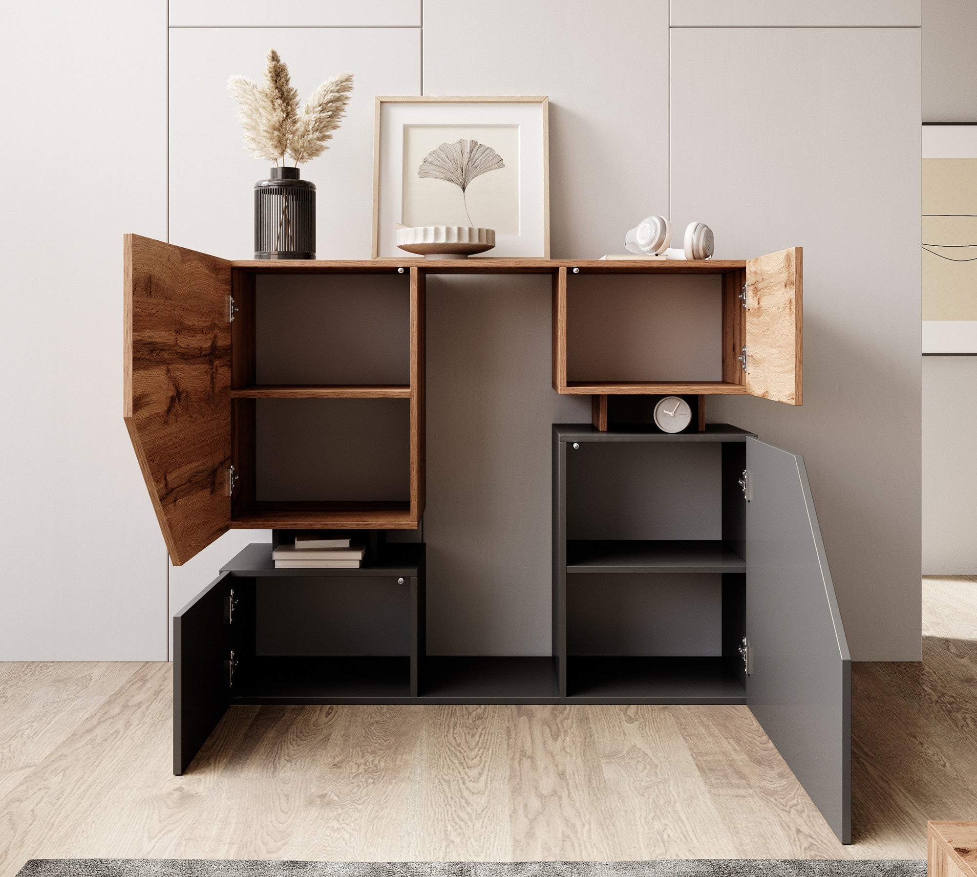 Meubella - Dressoir Canberra - Eiken - Antraciet - 120 cm