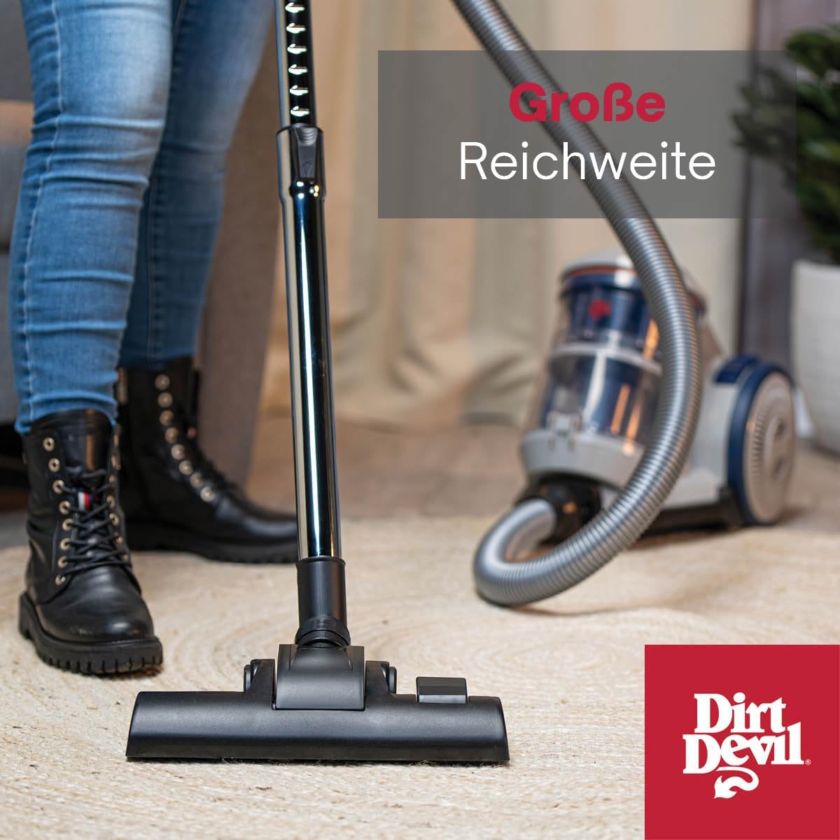 Dirt Devil Staubsauger ohne Beutel DD2501 - Bodenstaubsauger 850W - HEPA 12 Filter - 7.5M Reichweite - mit Combibrush, Versenkter Bürste und Parkettbürste - 5.5KG - Staubsammelbox 1.5L - Grau/Bl
