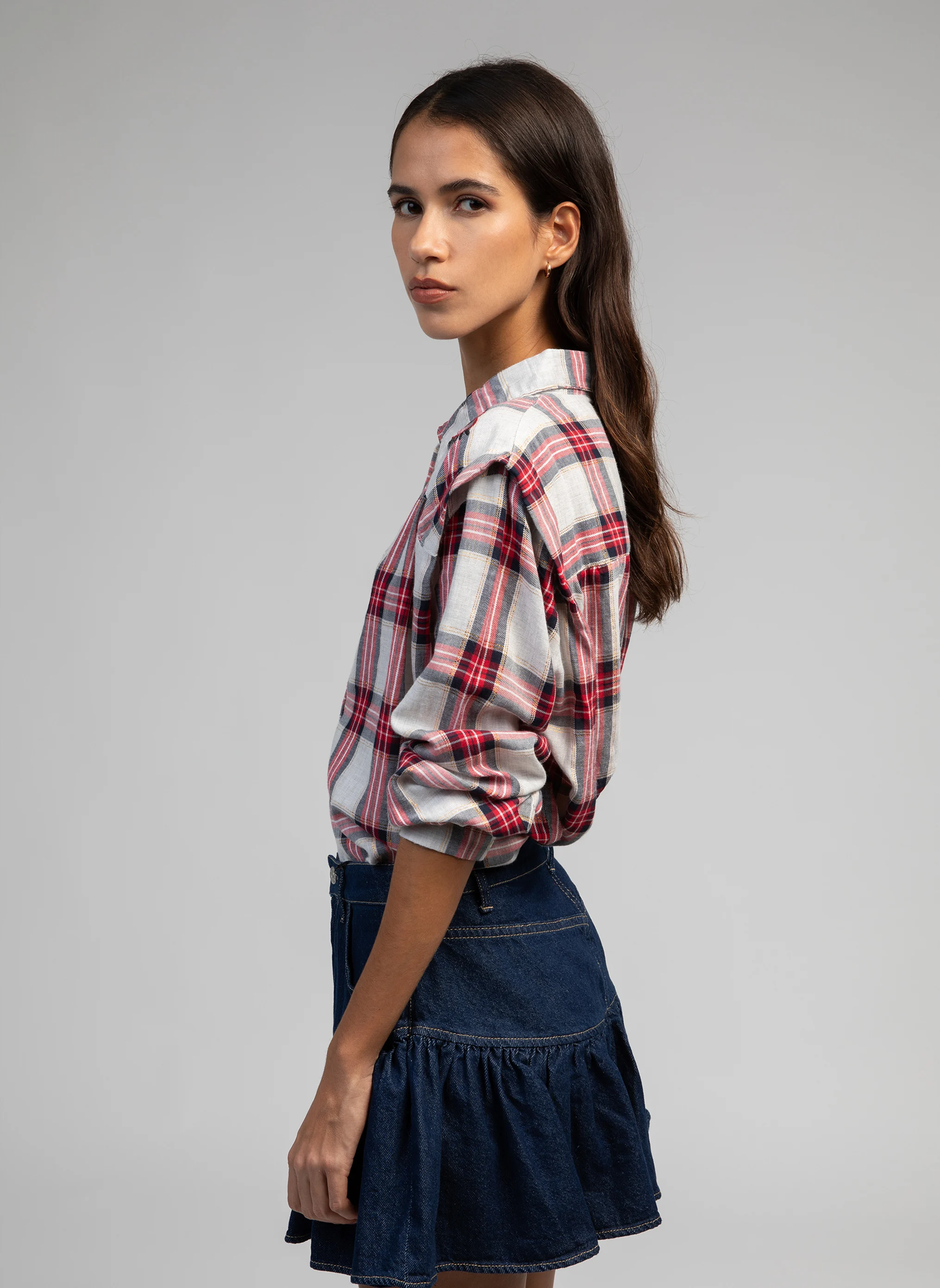 SALOMIA - Chemise droite en coton mélangé imprimé | Rouge
