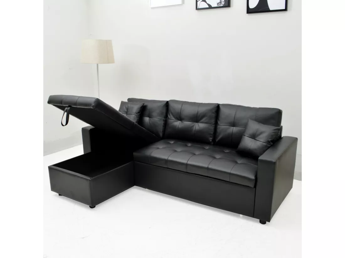 Canapé d'angle convertible Cuero Noir
