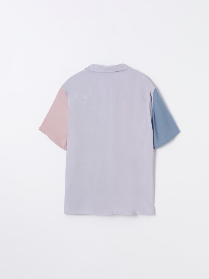 Camisa resort color block - Rosa claro