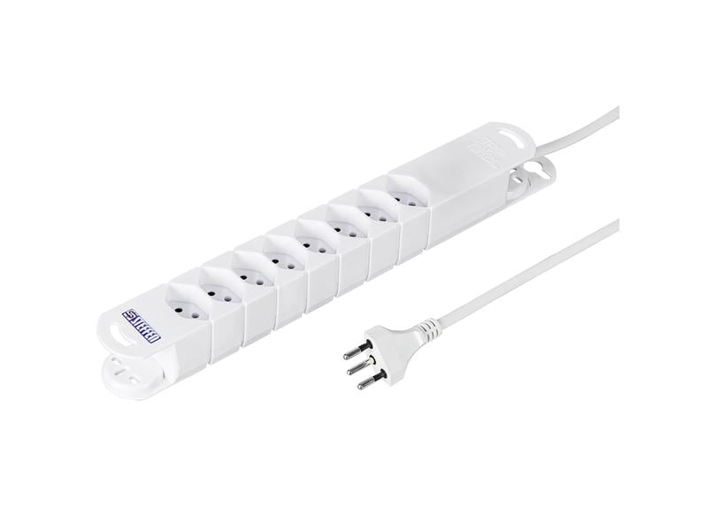 STEFFEN Steckdosenleiste Variabl 8x T13, 3 m, Weiss Weisse Mehrfachsteckdose 8x T13 mit Reset-Knopf, Haftmagneten und 3 m langem Kabel
