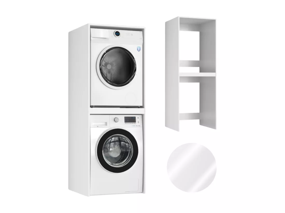 Armoire de salle de bain pour machine à laver et sèche-linge Colonne de rangement pour électroménager Blanc