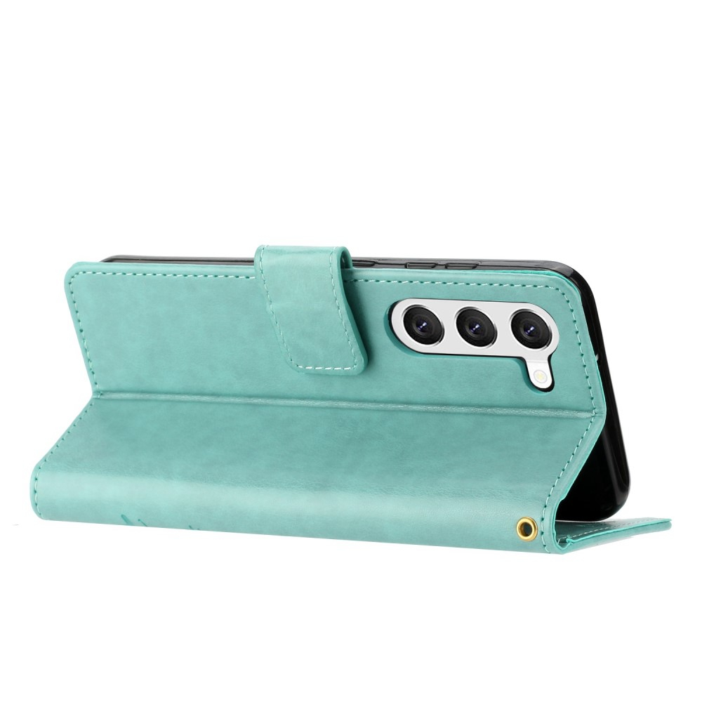 Samsung Galaxy S23 5G Leder Tasche mit Kartenfach   Handschlaufe Butterfly Flowers - Türkis