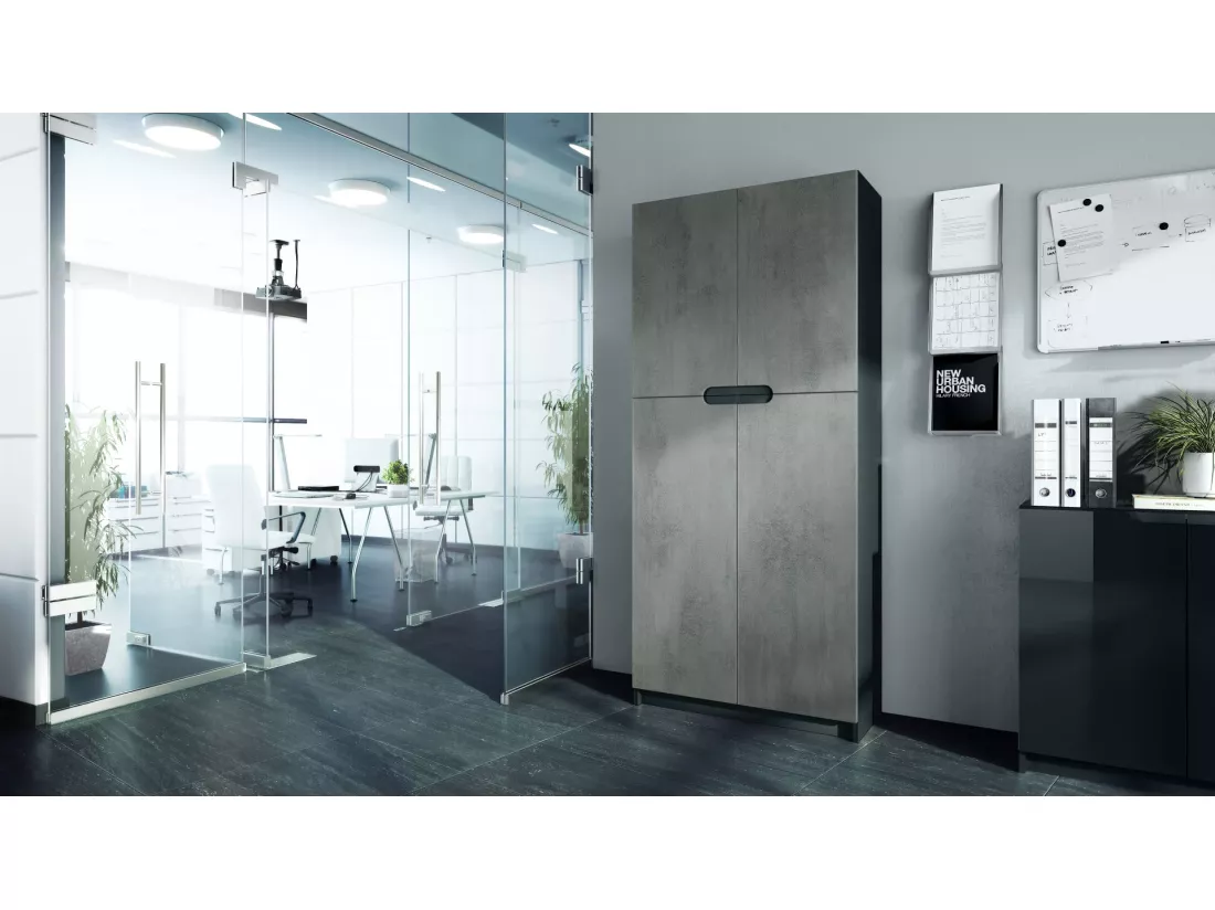 Armoire De Bureau Noir Mat Et Aspect Béton Foncé (LxHxP) : 82 X 185 X 37