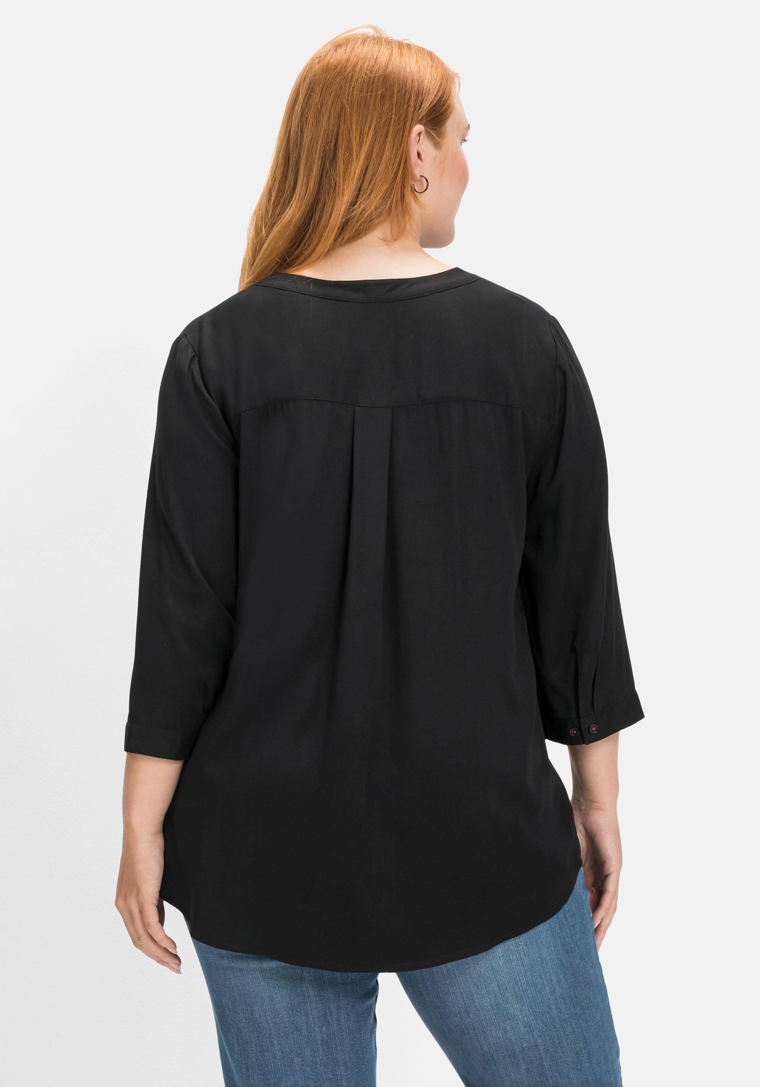 3/4-Arm-Bluse mit V-Ausschnitt, aus Viskose-Twill