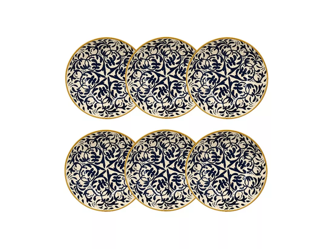 Novastyl - Lot 6 Assiettes Creuses Heraclee 20cm En Gres Decor Bleu