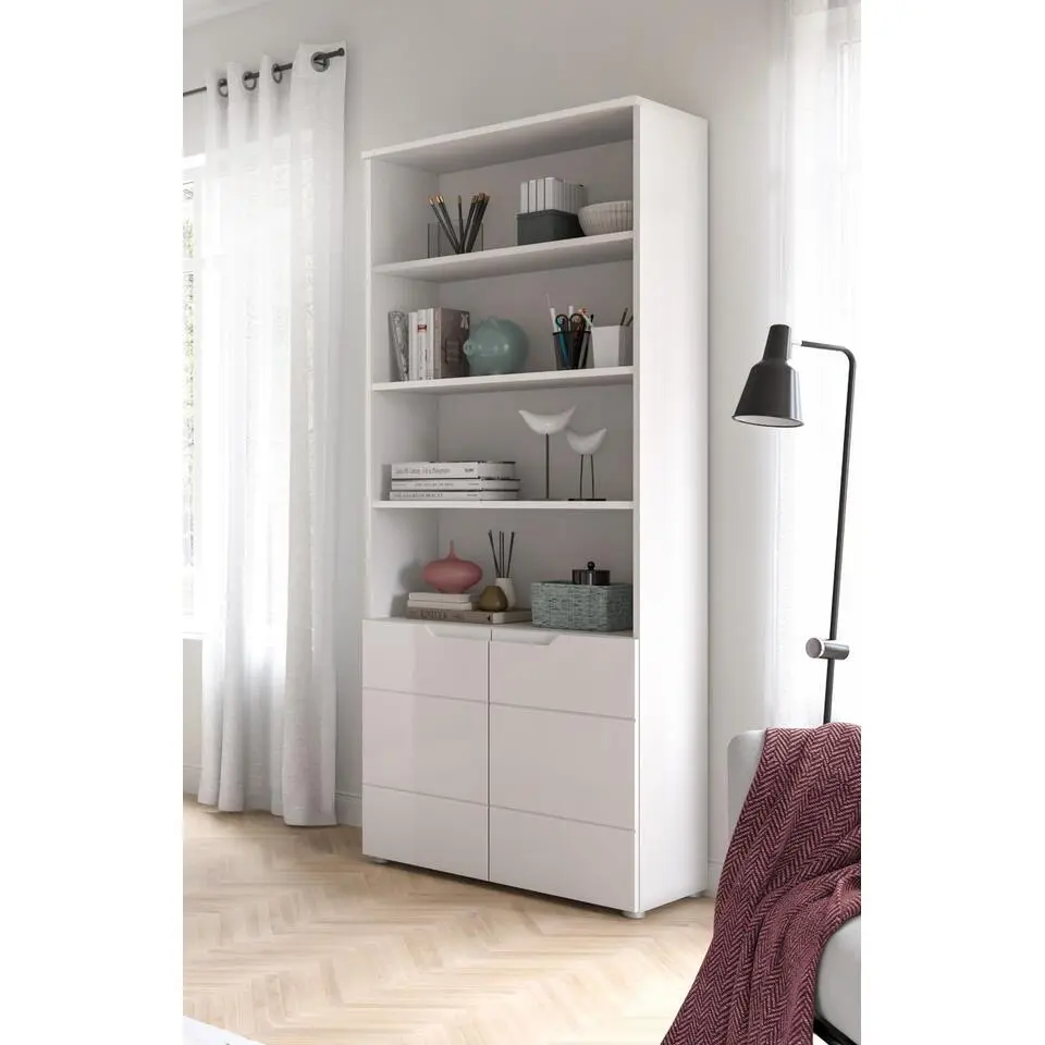 Hioshop Solero wandkast 2 deuren 2 deuren- 3 planken wit hoogglans- wit