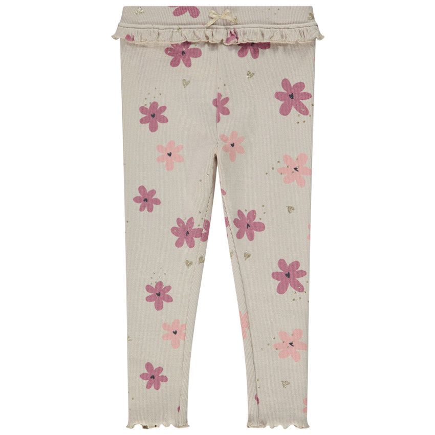 Caleçon côtelé imprimé fantaisie pour bébé fille - Ecru