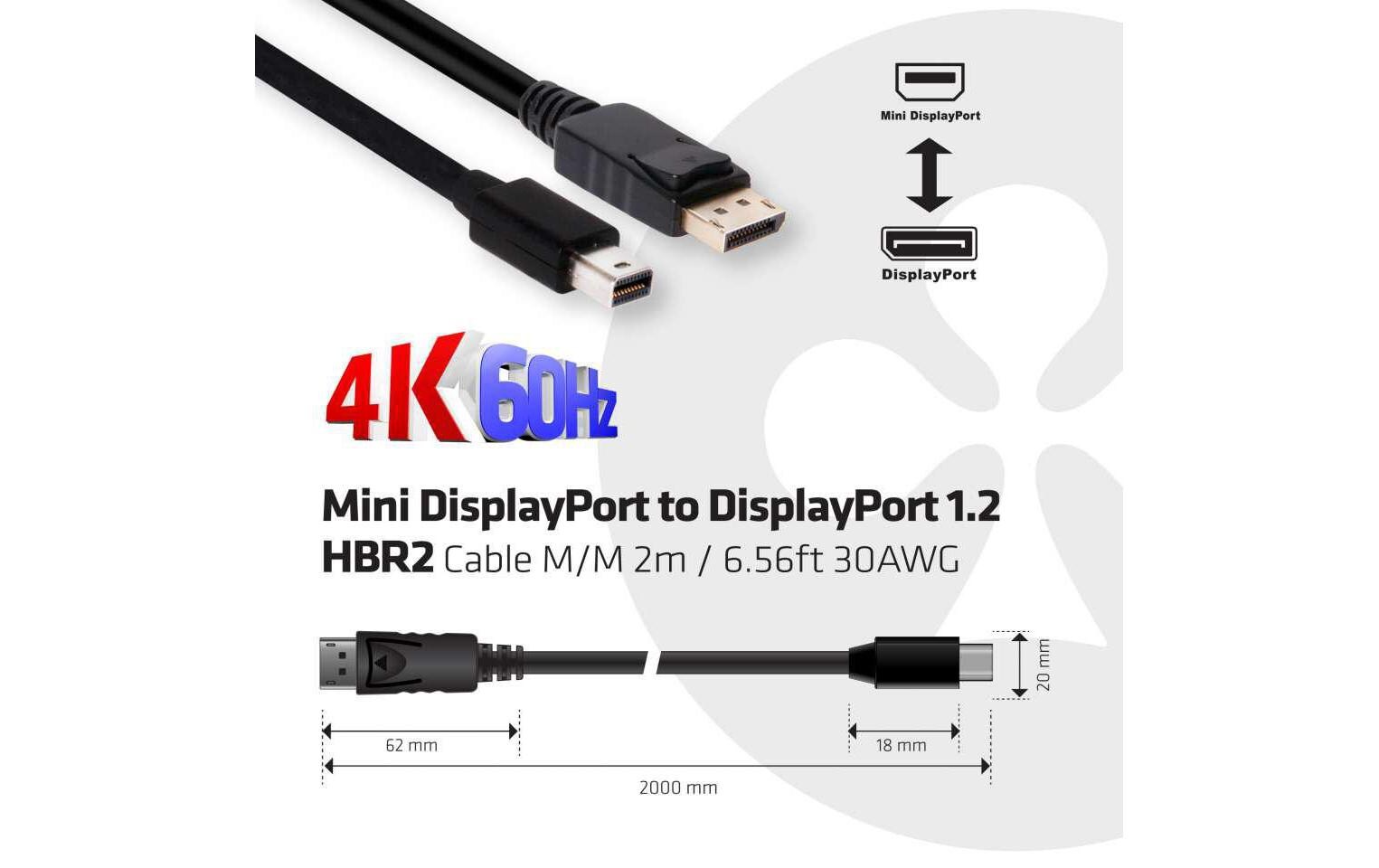 Kabel Mini DisplayPort – DisplayPort 1.2, 2 m, BidirektionalMini DisplayPort auf DisplayPort 1.2 Kabel