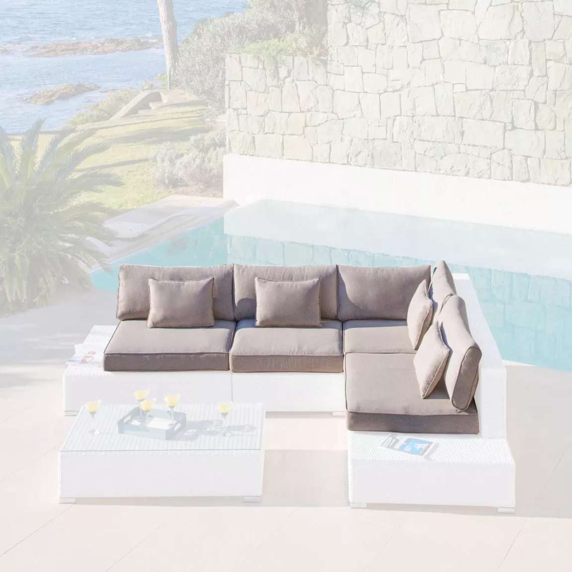 Housses de coussin de remplacement pour salon de jardin 5 places Palma Taupe