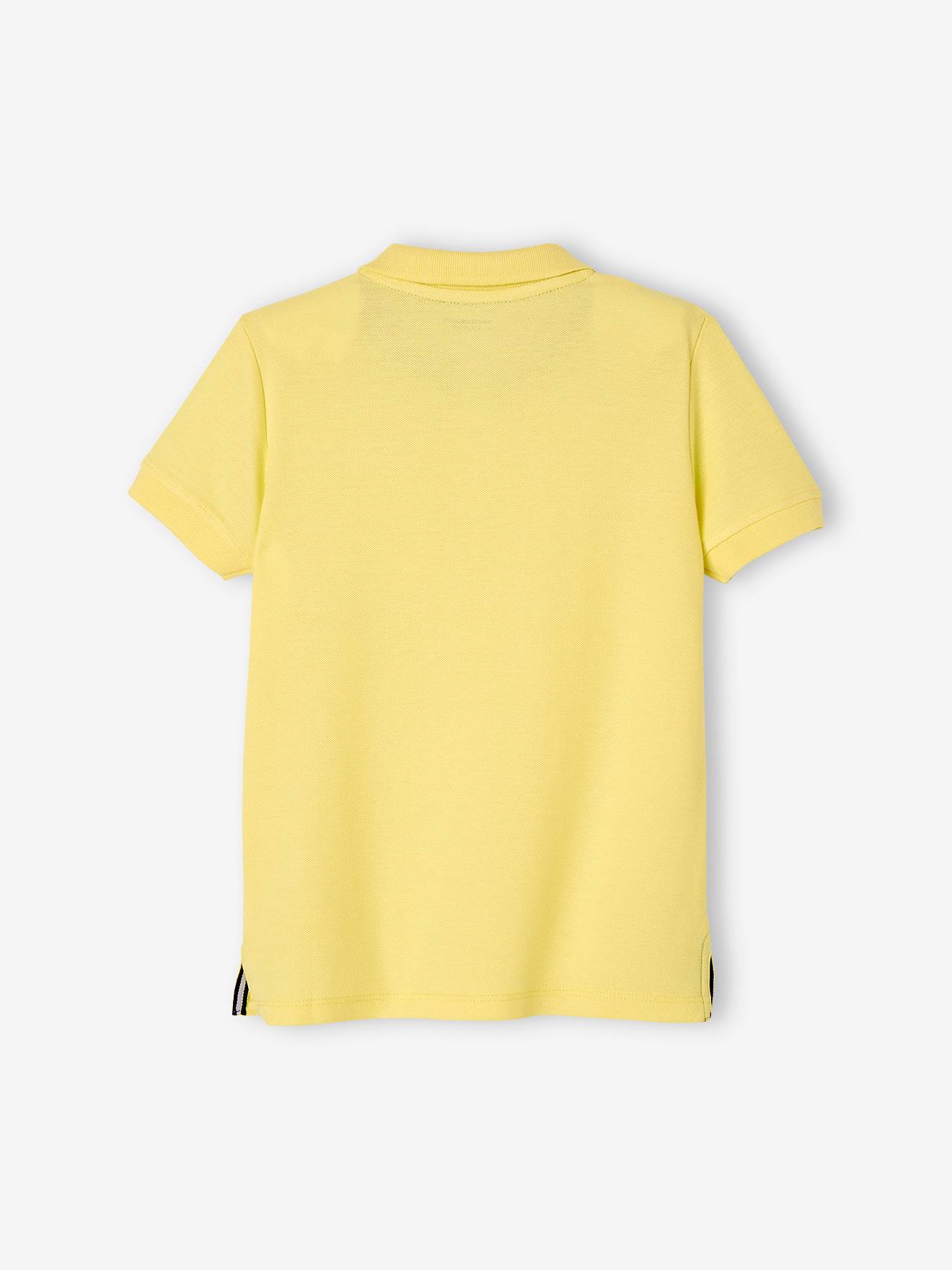 Camisa polo de manga curta com bordado no peito, para meninos, amarelo pastel