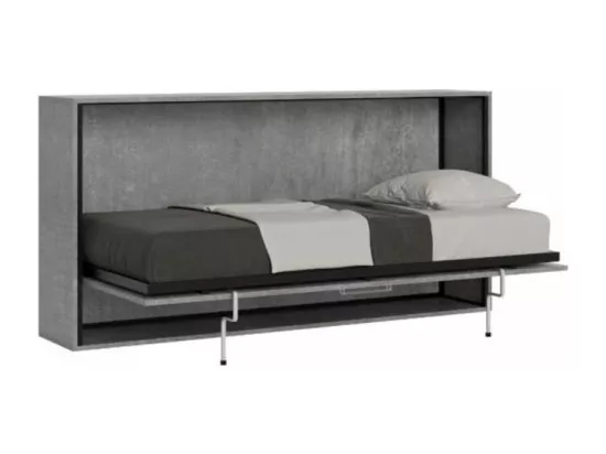 Lit escamotable horizontal gris ciment Bounto 85x185-1 matelas 85x185cm