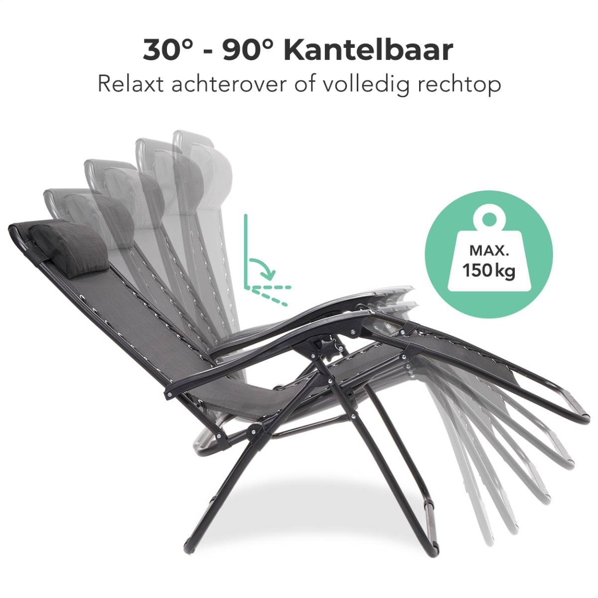 LifeGoods set van 2 relaxstoelen met zijtafel - Black