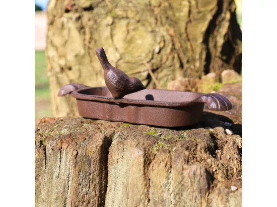 Mangeoire à oiseaux abreuvoir jardin fonte marron 26cm
