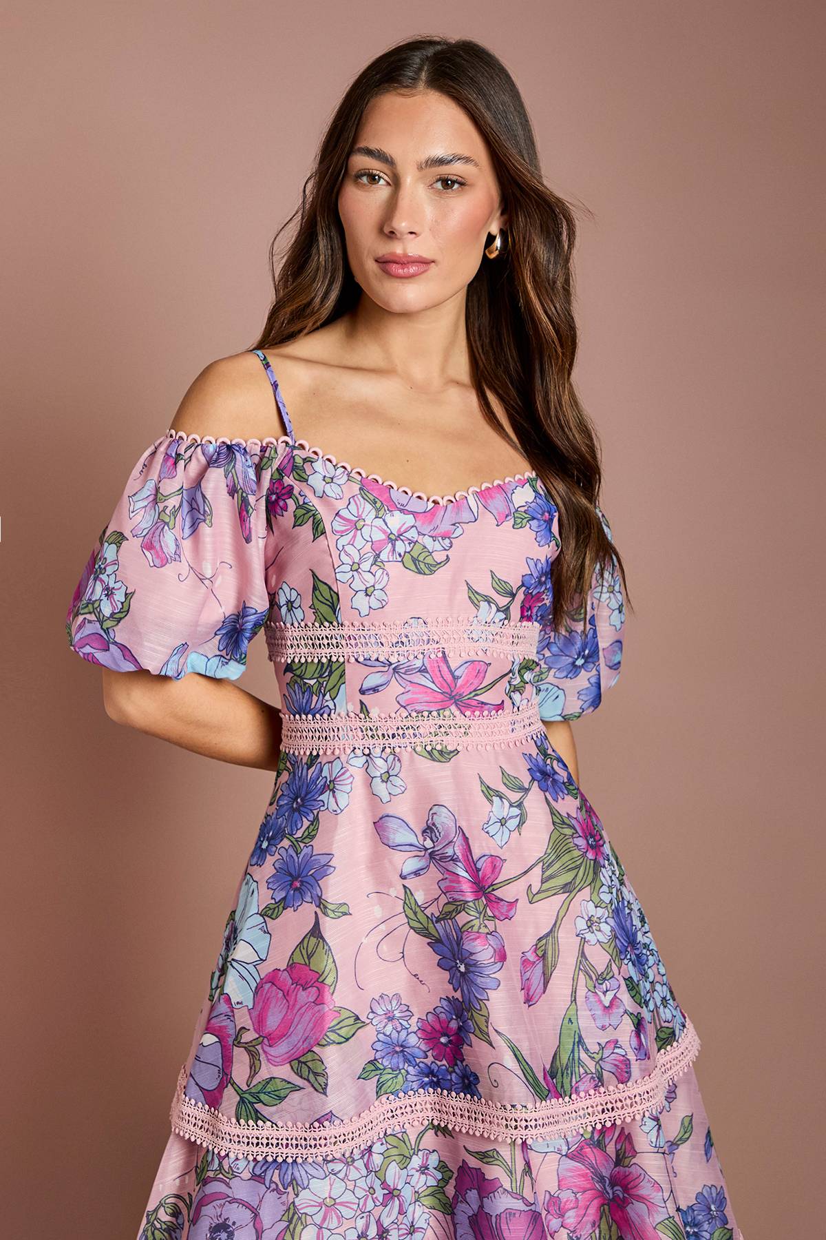 Coast Robe Midi En Dentelle D'organza Imprimée À Épaules Dénudées