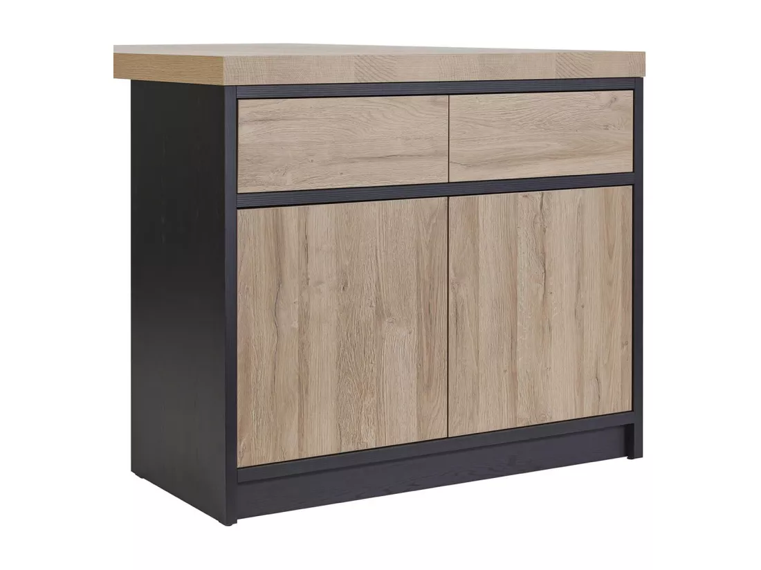 KALDARI - Ilôt de cuisine Plateau 170cm avec Rangement Aspect Bois Pieds Métal